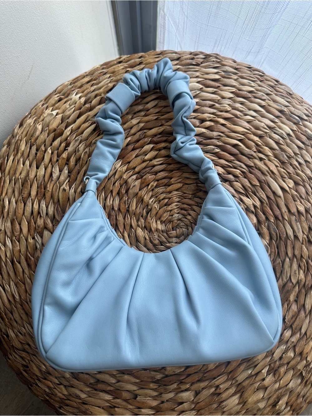 Ruched Shoulder Mini Bag in Light Blue